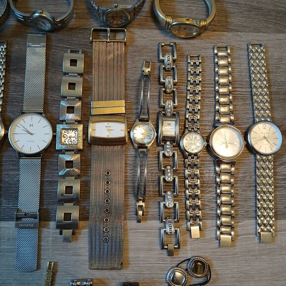 Lot 35+ Watches Parts/Repair ALL Metal Timex Fossil Relic Pulsar Anne Klein